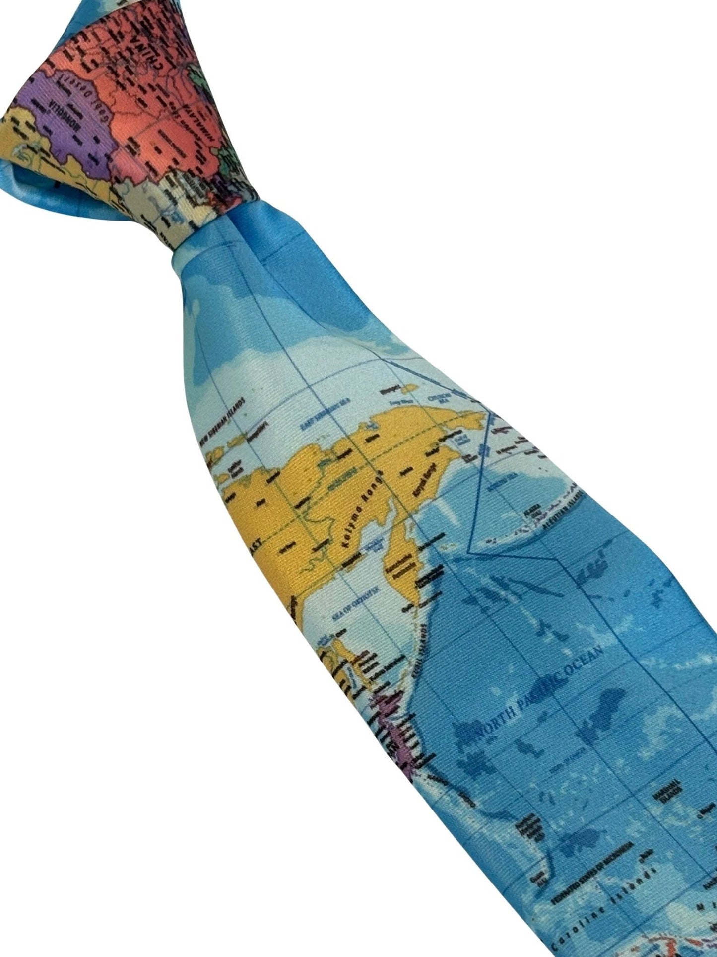 Global World Map Design Handmade Tie - Handcrafted Elegance With A Distinctive Map Motif For A Global Professional by Frederick Thomas Handmade Mens Ties