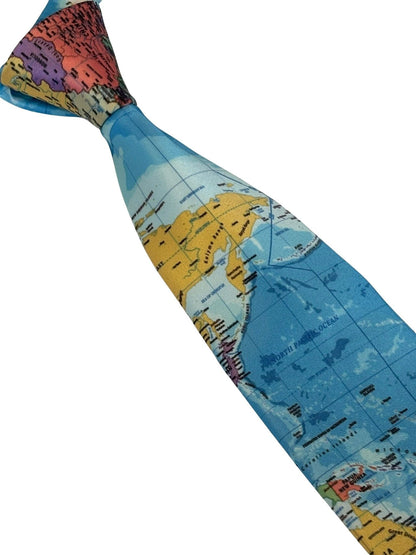 Global World Map Design Handmade Tie - Handcrafted Elegance With A Distinctive Map Motif For A Global Professional by Frederick Thomas Handmade Mens Ties