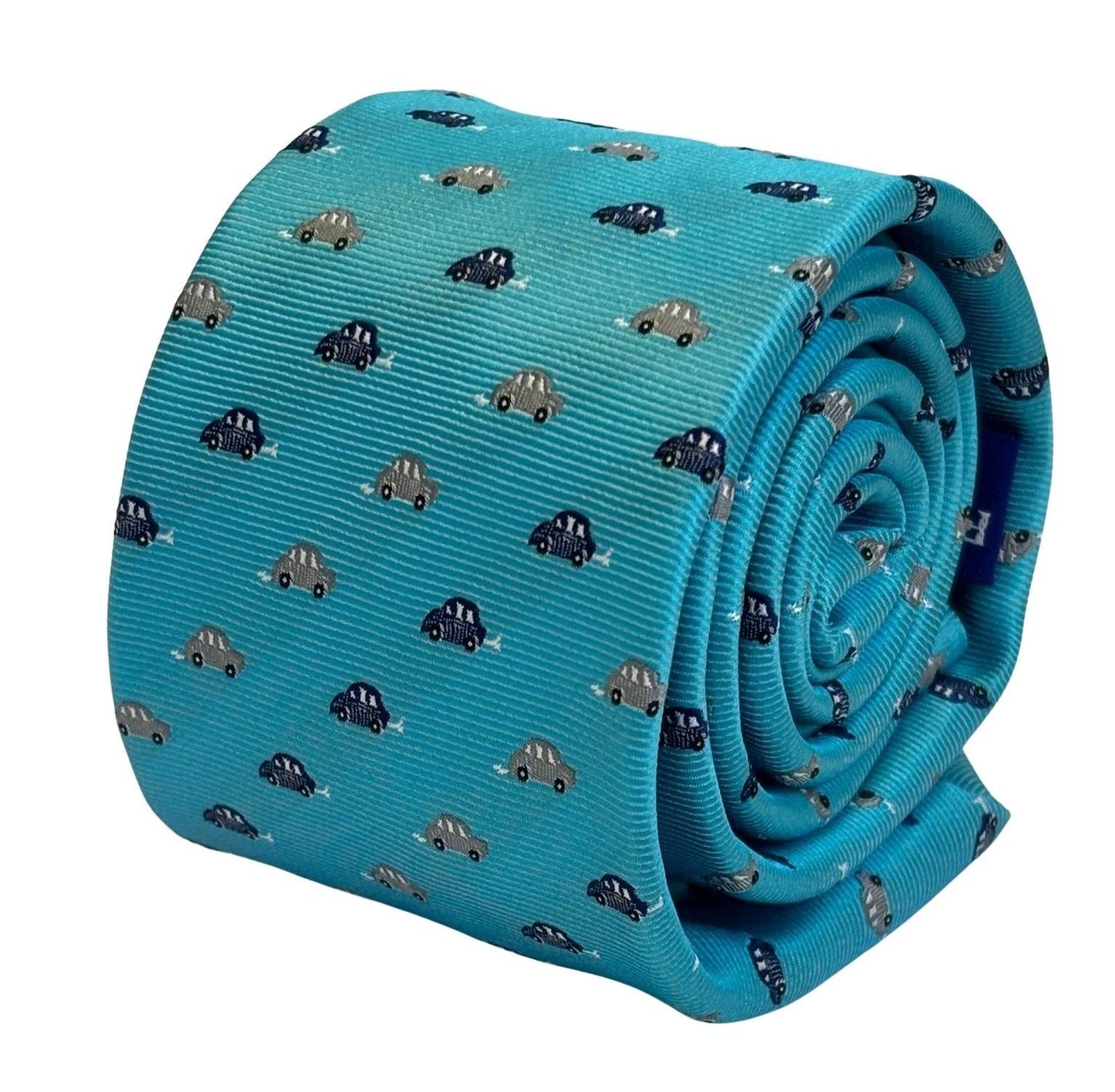 Light Blue Tie With Classic VW Beetle Style Car Design - Handcrafted By Frederick Thomas For A Playful Yet Refined Look by Frederick Thomas Handmade Mens Ties