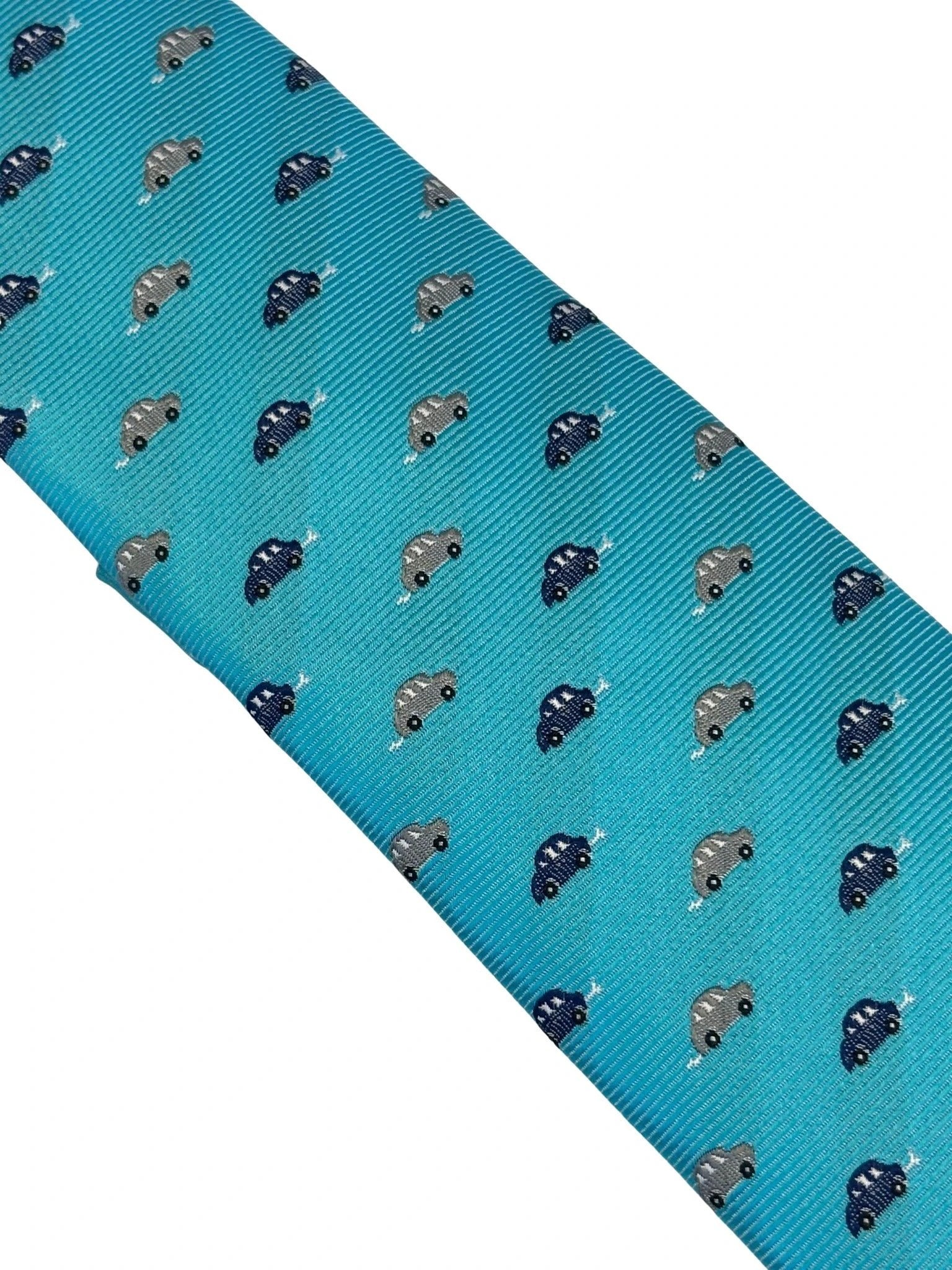 Light Blue Tie With Classic VW Beetle Style Car Design - Handcrafted By Frederick Thomas For A Playful Yet Refined Look by Frederick Thomas Handmade Mens Ties