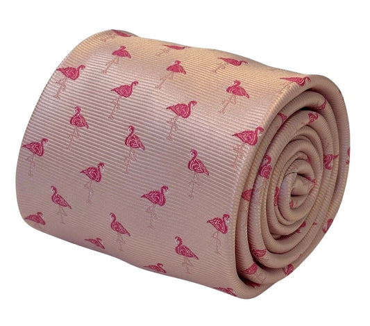 Light Baby Pink Tie With Flamingo Design - Handmade Luxury Tie For Distinctive Professional Style by Frederick Thomas Handmade Mens Ties