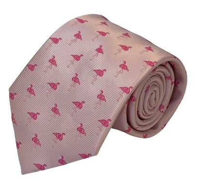 Light Baby Pink Tie With Flamingo Design - Handmade Luxury Tie For Distinctive Professional Style by Frederick Thomas Handmade Mens Ties