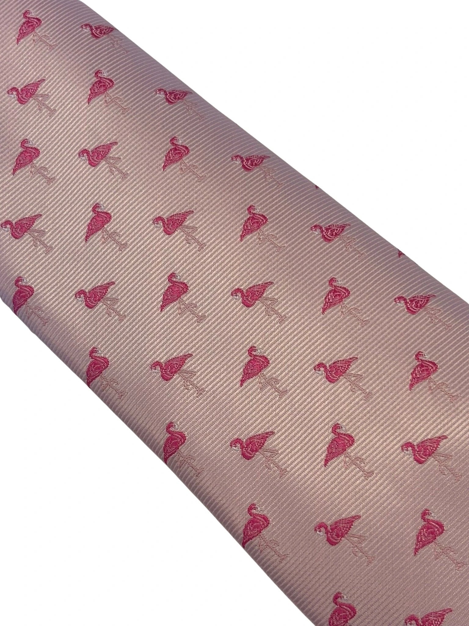 Light Baby Pink Tie With Flamingo Design - Handmade Luxury Tie For Distinctive Professional Style by Frederick Thomas Handmade Mens Ties