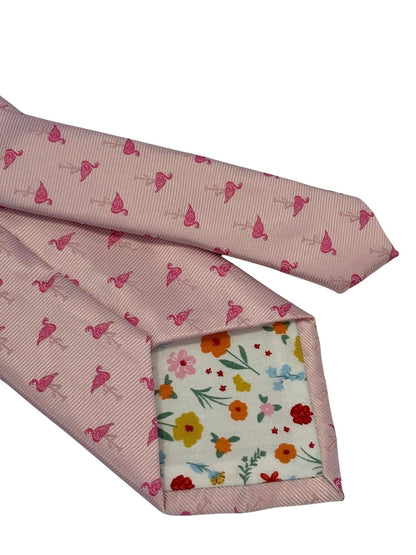 Light Baby Pink Tie With Flamingo Design - Handmade Luxury Tie For Distinctive Professional Style by Frederick Thomas Handmade Mens Ties
