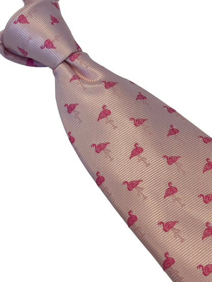 Light Baby Pink Tie With Flamingo Design - Handmade Luxury Tie For Distinctive Professional Style by Frederick Thomas Handmade Mens Ties