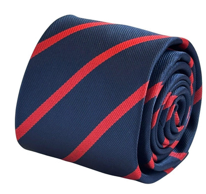 Frederick Thomas Handmade Classic Dark Navy Blue And Red Striped Tie - Artisan Craftsmanship Meets Contemporary Colourway by Frederick Thomas Handmade Mens Ties