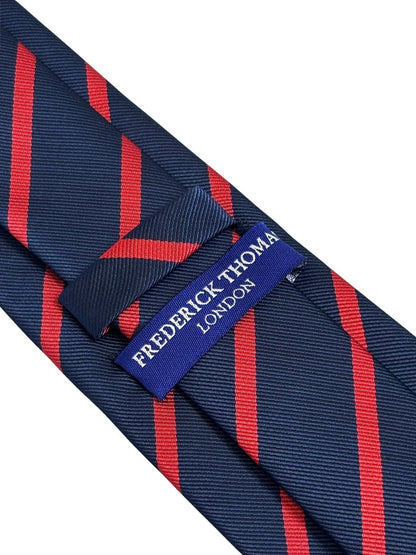 Frederick Thomas Handmade Classic Dark Navy Blue And Red Striped Tie - Artisan Craftsmanship Meets Contemporary Colourway by Frederick Thomas Handmade Mens Ties