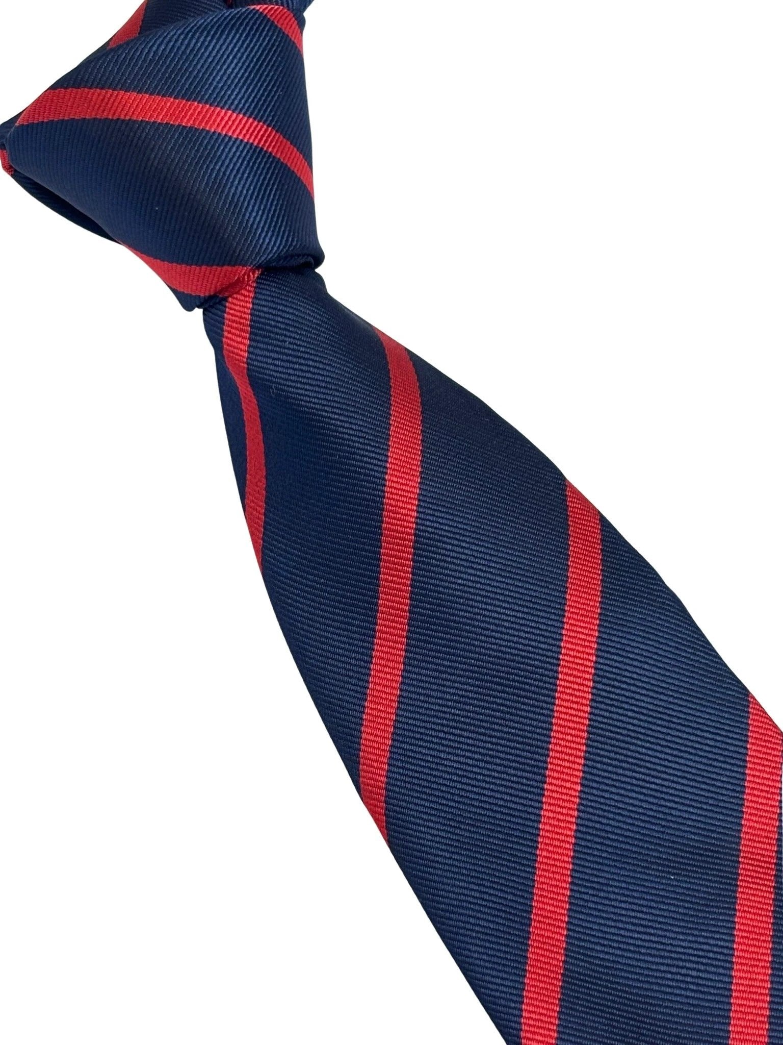 Frederick Thomas Handmade Classic Dark Navy Blue And Red Striped Tie - Artisan Craftsmanship Meets Contemporary Colourway by Frederick Thomas Handmade Mens Ties