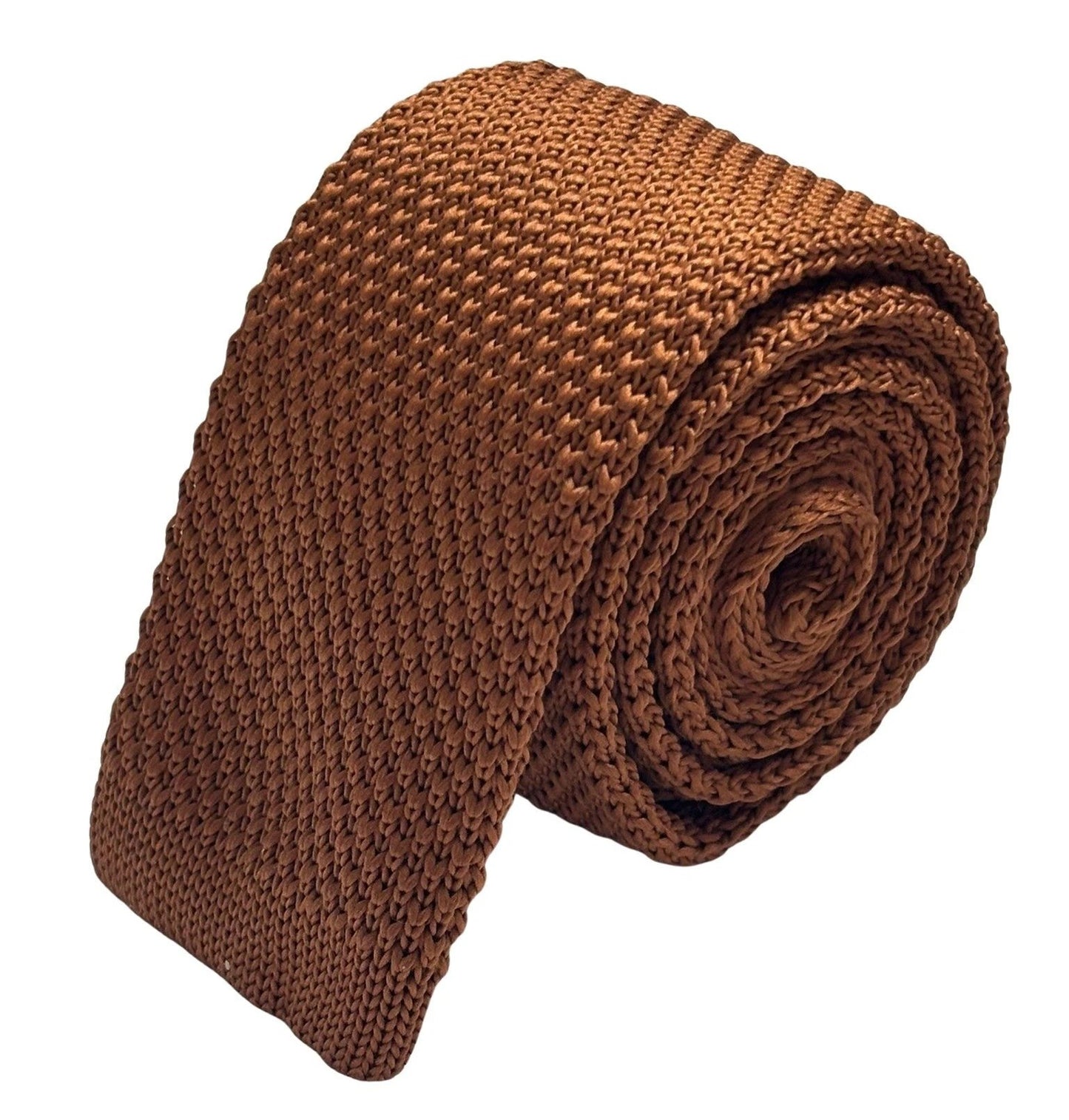 Frederick Thomas Medium Brown Skinny Knitted Tie - Handmade Statement Piece With Refined Tight Knit Texture by Frederick Thomas Handmade Mens Ties
