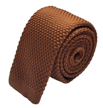 Frederick Thomas Medium Brown Skinny Knitted Tie - Handmade Statement Piece With Refined Tight Knit Texture by Frederick Thomas Handmade Mens Ties