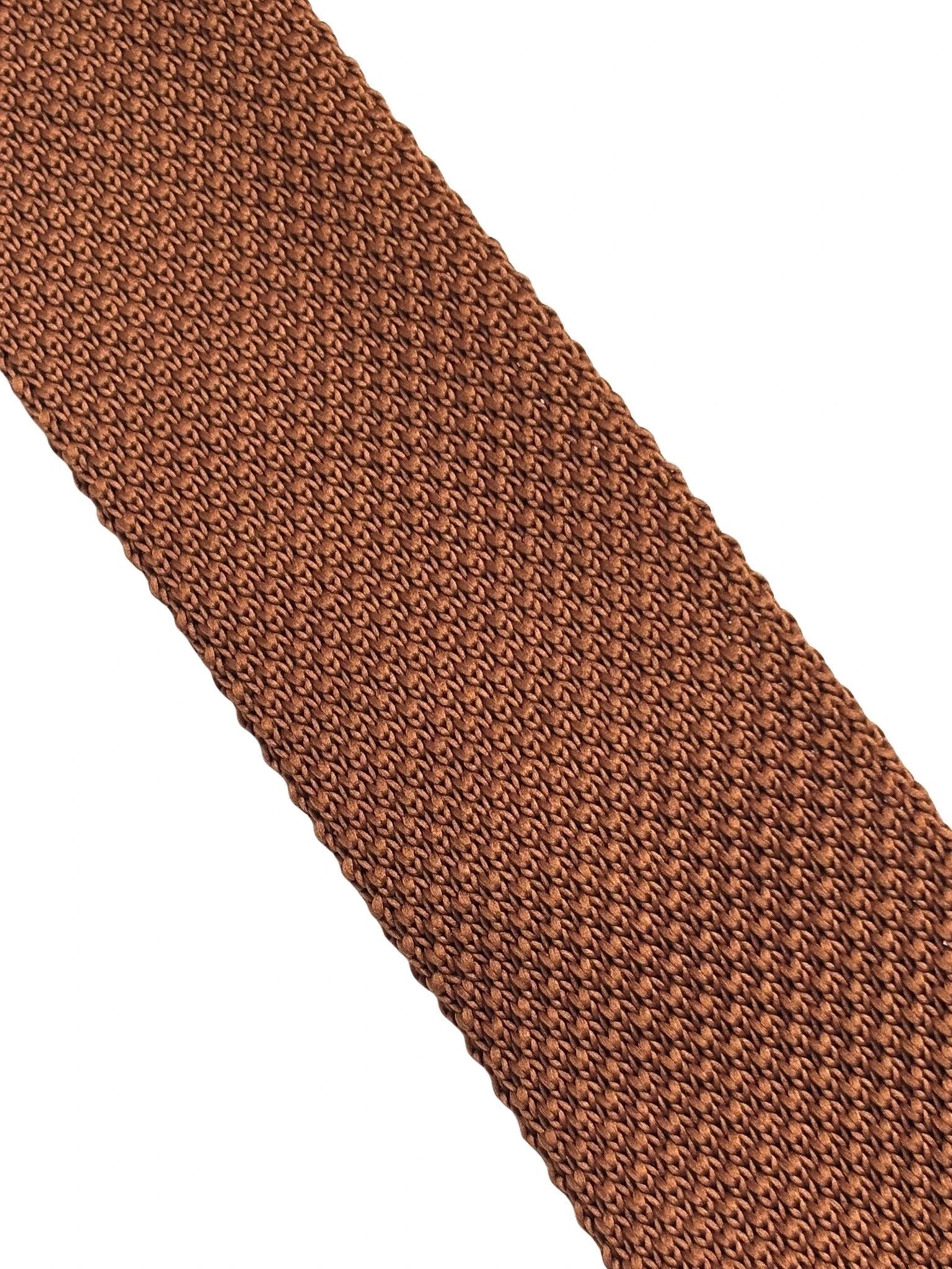 Frederick Thomas Medium Brown Skinny Knitted Tie - Handmade Statement Piece With Refined Tight Knit Texture by Frederick Thomas Handmade Mens Ties