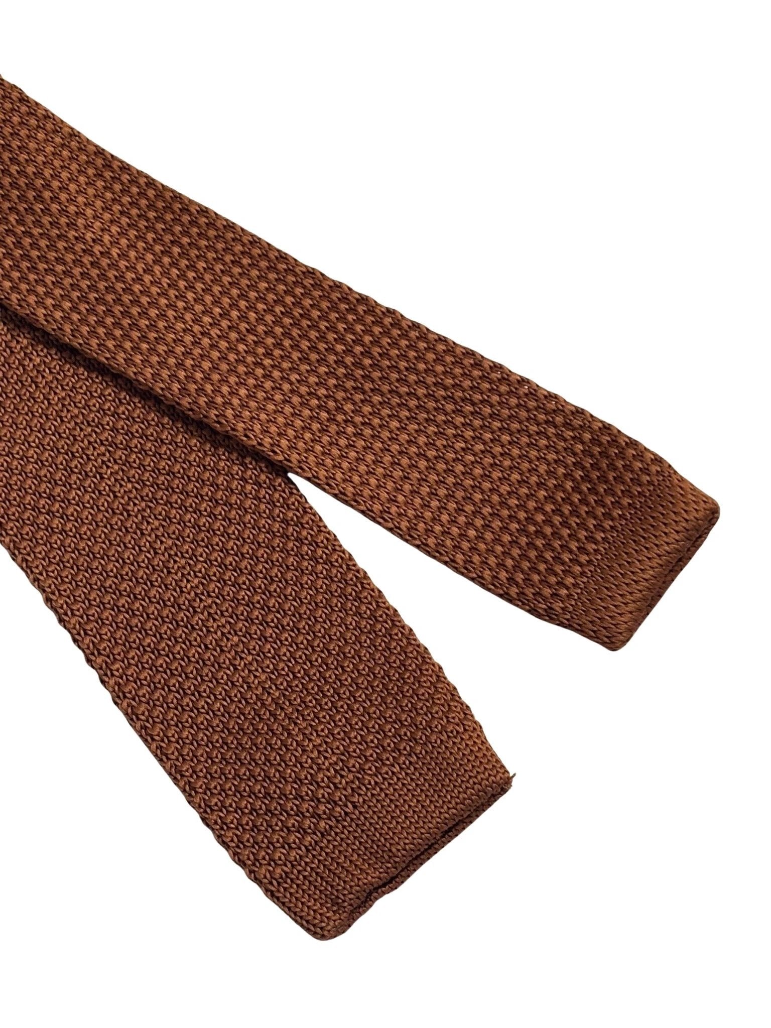 Frederick Thomas Medium Brown Skinny Knitted Tie - Handmade Statement Piece With Refined Tight Knit Texture by Frederick Thomas Handmade Mens Ties