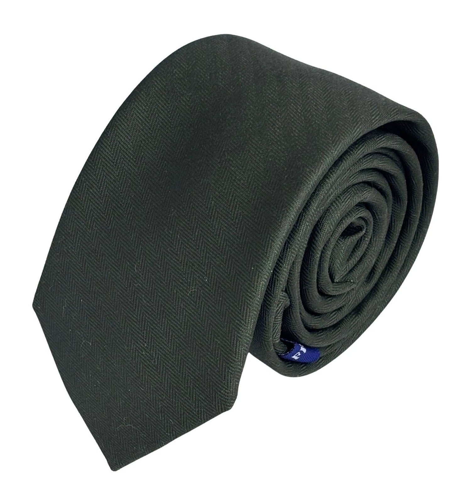 Handmade Khaki Army Dark Green Cotton Tie with Herringbone Design by Frederick Thomas Handmade Mens Ties