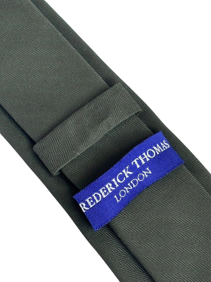 Handmade Khaki Army Dark Green Cotton Tie with Herringbone Design by Frederick Thomas Handmade Mens Ties