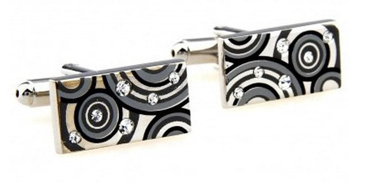 silver, black and grey circular cufflinks by Frederick Thomas Handmade Mens Ties