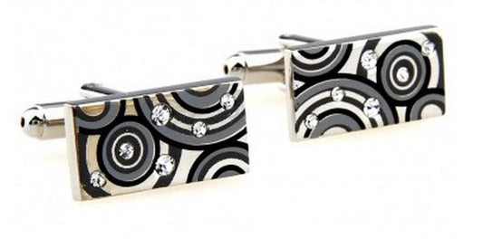 silver, black and grey circular cufflinks by Frederick Thomas Handmade Mens Ties