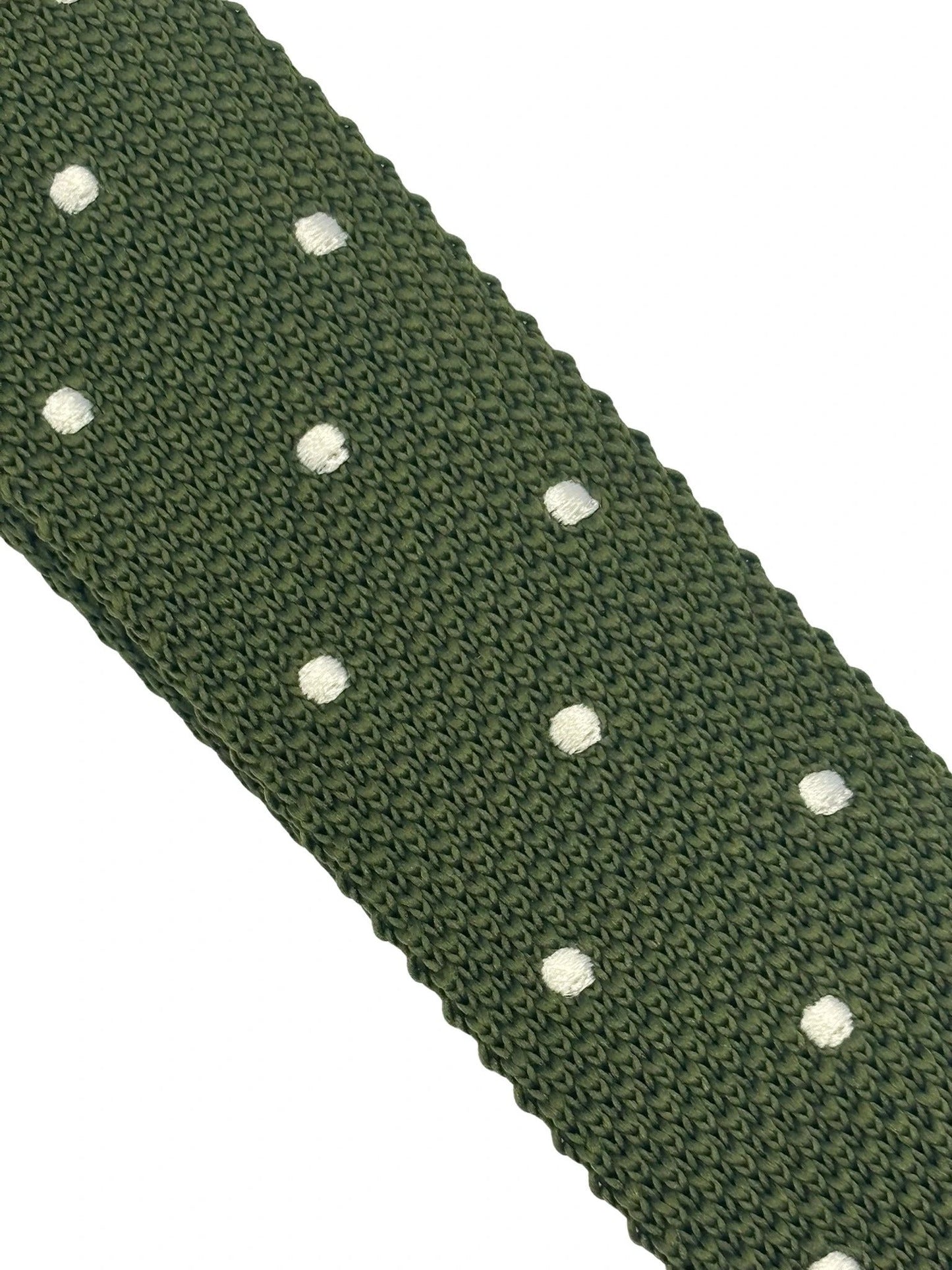 Handmade Knitted Tie In Khaki Green With White Polka Dots - Subtle Luxury For Smart Business And Casual Looks by Frederick Thomas Handmade Mens Ties