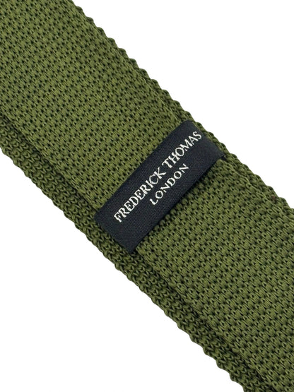 Handmade Knitted Tie In Khaki Green With White Polka Dots - Subtle Luxury For Smart Business And Casual Looks by Frederick Thomas Handmade Mens Ties