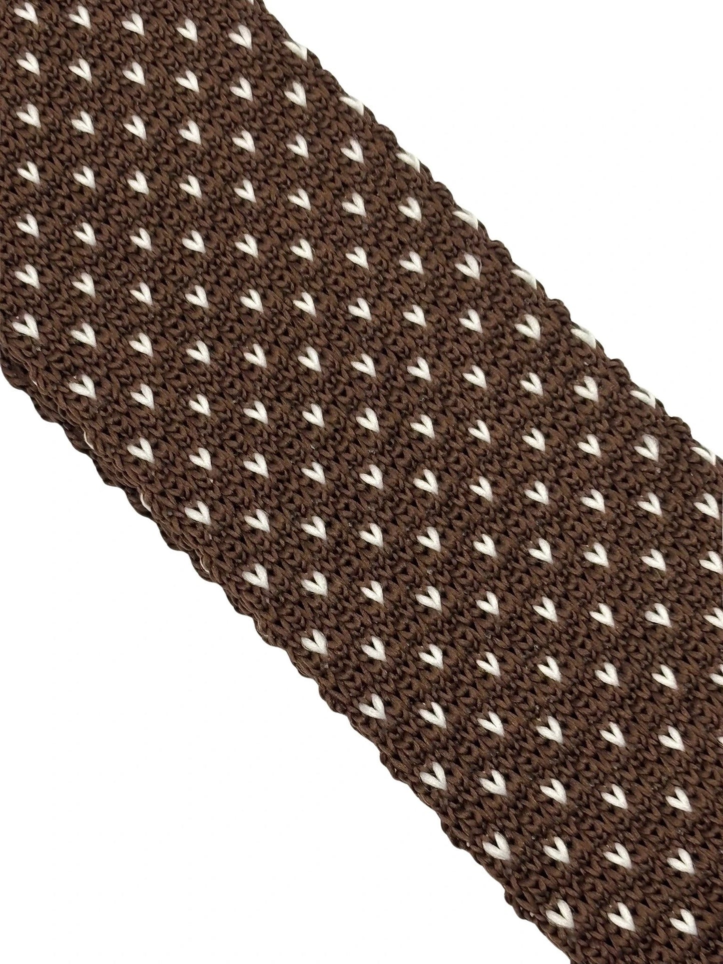 Frederick Thomas Handmade Knitted Tie - Chocolate Brown Knit With White Pin Spots For Timeless Sophistication by Frederick Thomas Handmade Mens Ties