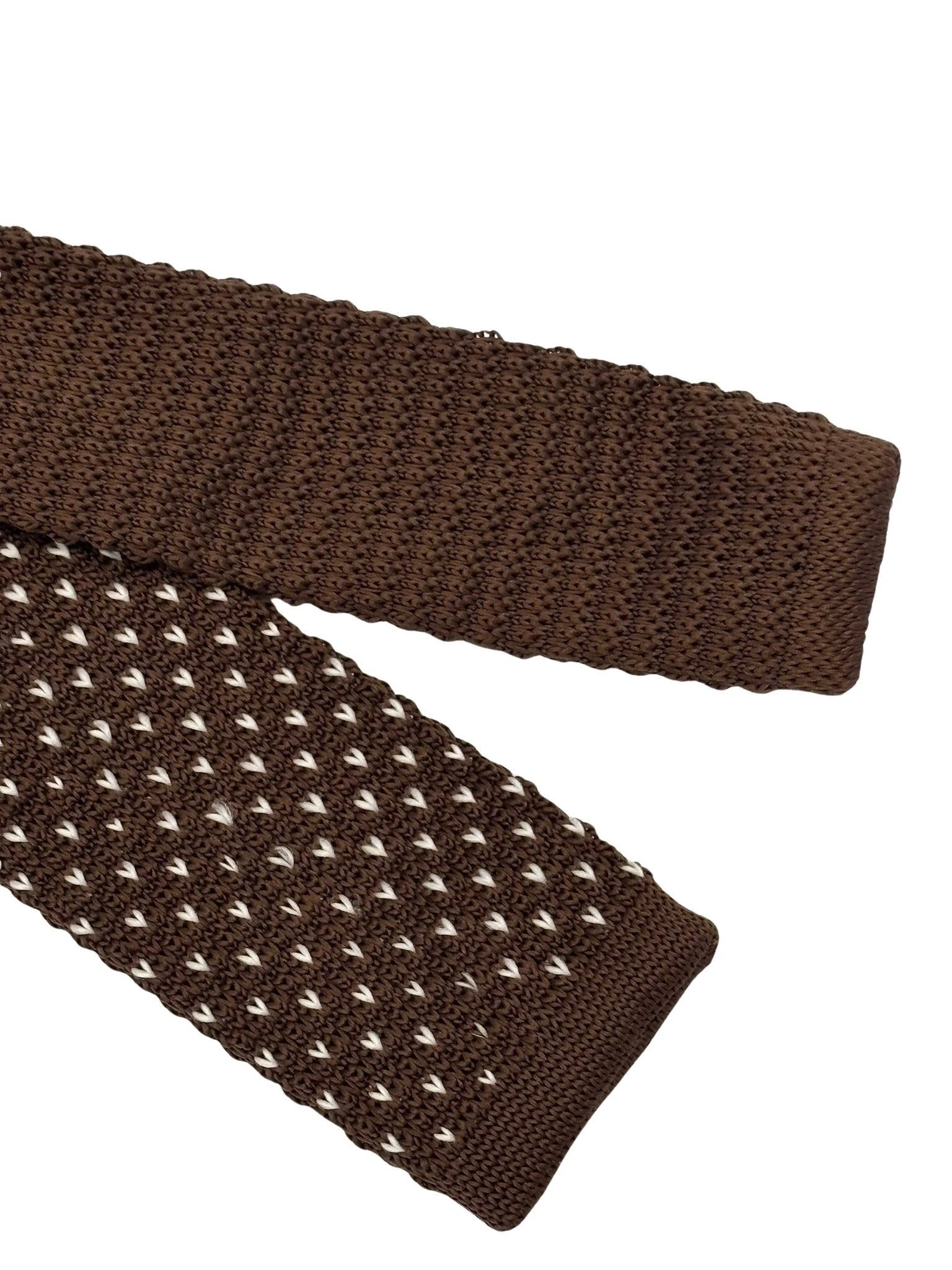 Frederick Thomas Handmade Knitted Tie - Chocolate Brown Knit With White Pin Spots For Timeless Sophistication by Frederick Thomas Handmade Mens Ties