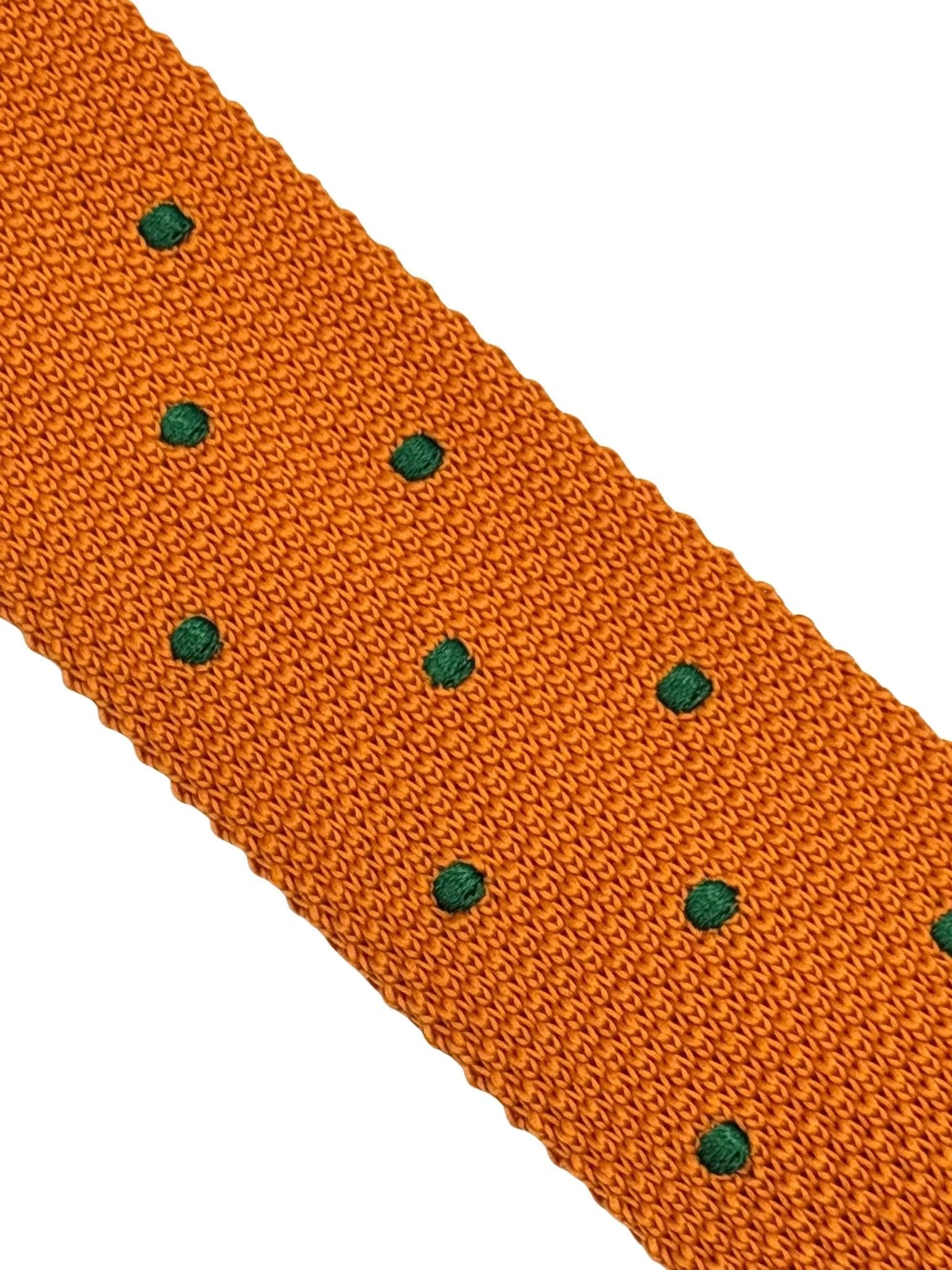 Frederick Thomas Handmade Knitted Tie In Bright Orange With Polka Dots - Timeless Craftsmanship Meets Modern Flair by Frederick Thomas Handmade Mens Ties