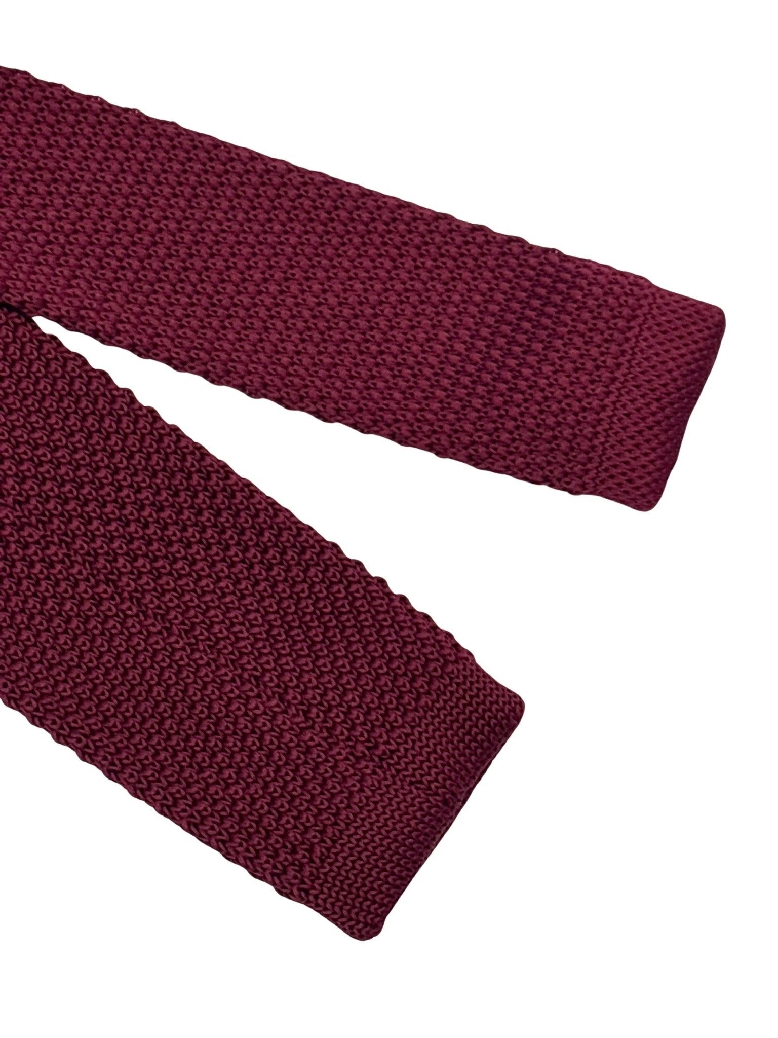 Handmade Knitted Tie In Maroon Burgundy With Lilac Polka Dots - Textured Distinction For Smart And Casual Looks by Frederick Thomas Handmade Mens Ties