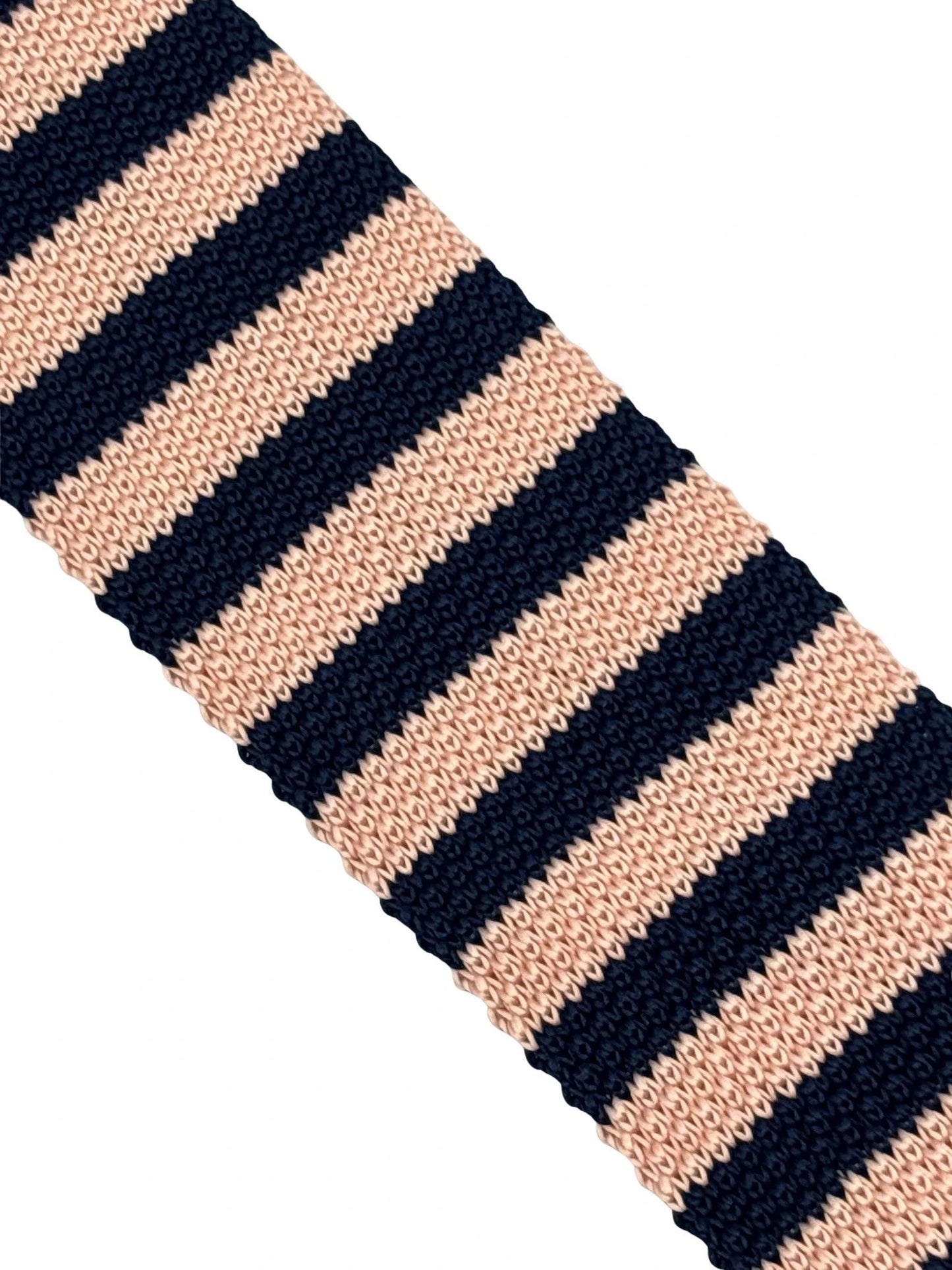 Handmade Knitted Tie in Navy Dark Blue and Baby Light Pink Stripes by Frederick Thomas Handmade Mens Ties