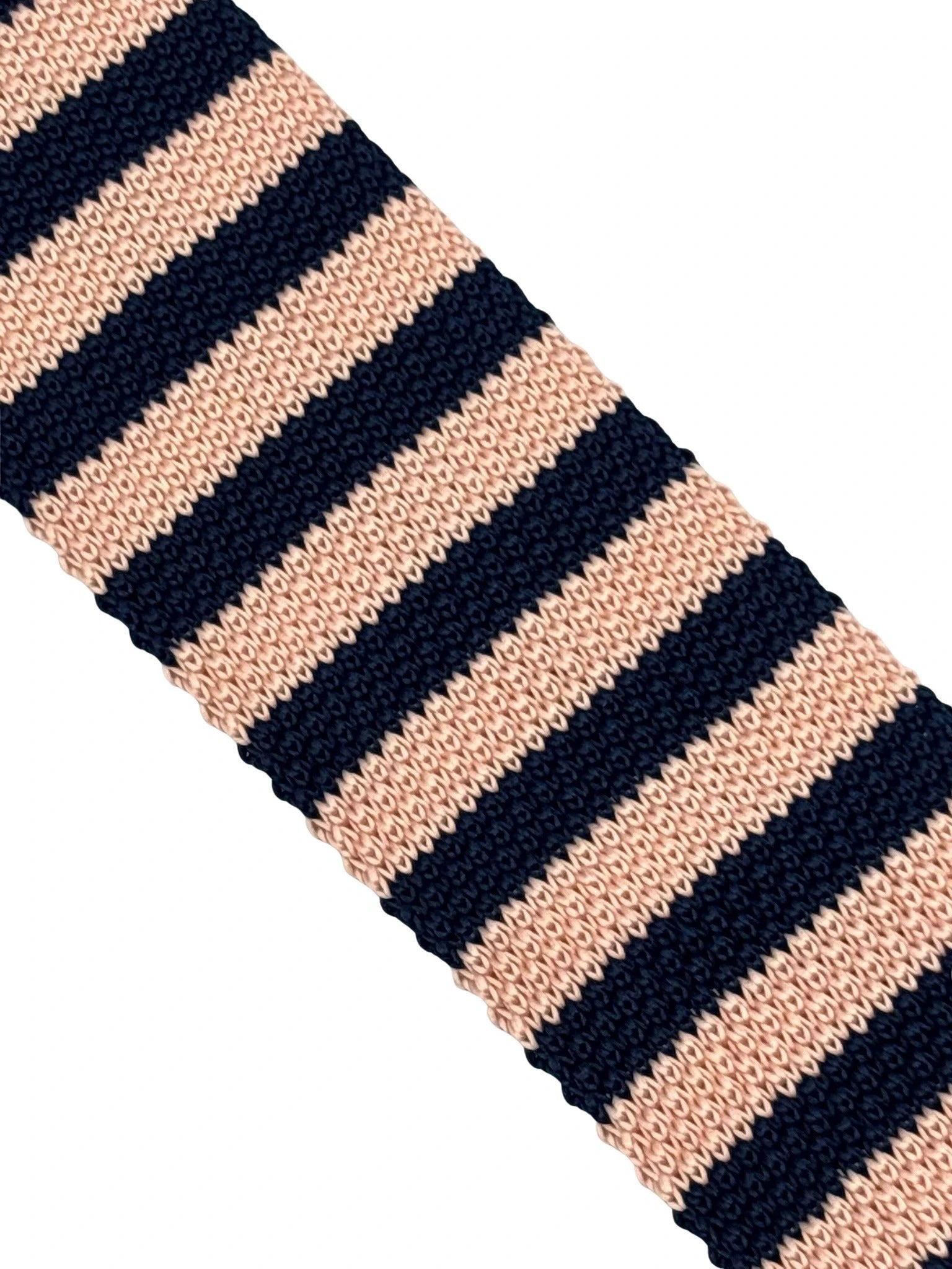 Handmade Knitted Tie in Navy Dark Blue and Baby Light Pink Stripes by Frederick Thomas Handmade Mens Ties