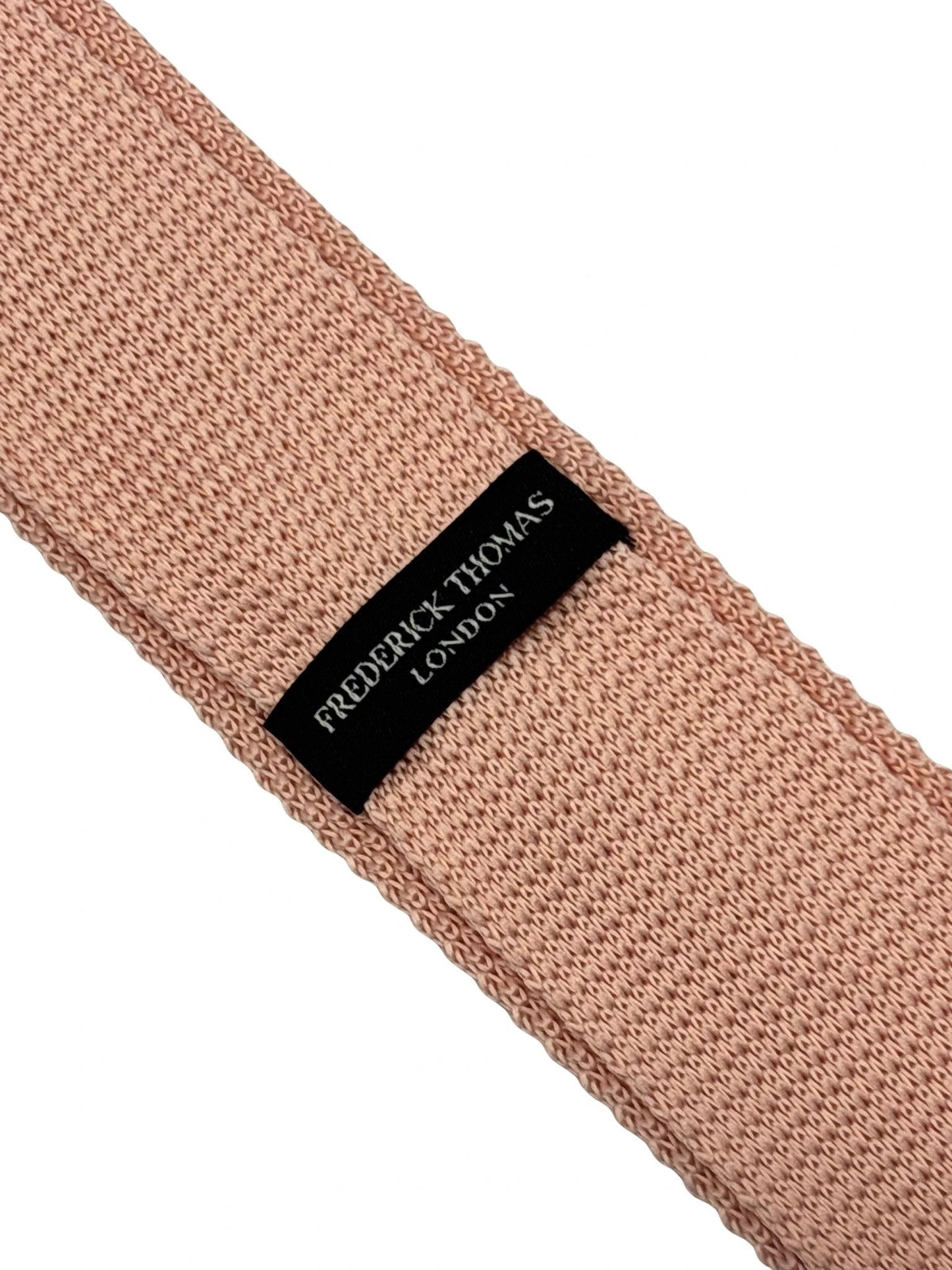 Frederick Thomas Handmade Knitted Tie In Baby Light Pale Pink With Navy Spots - Soft Textured Necktie For Smart Casual by Frederick Thomas Handmade Mens Ties