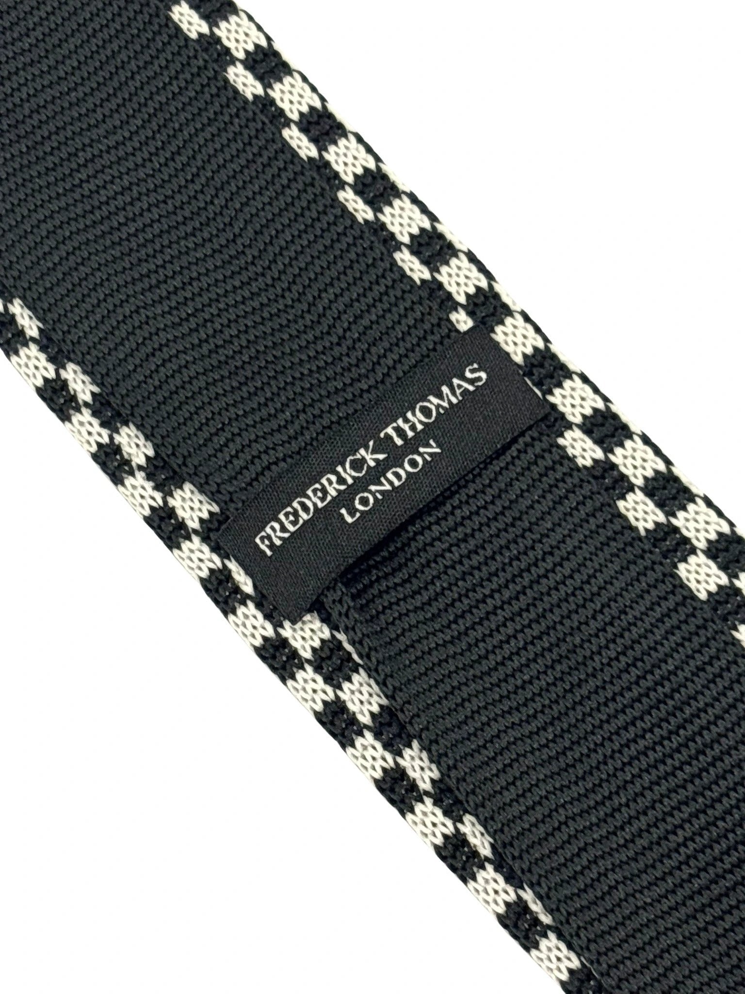 Handmade Knitted Tie With Black And White Check Design - Artisanal Craft And Textured Depth For Every Occasion by Frederick Thomas Handmade Mens Ties