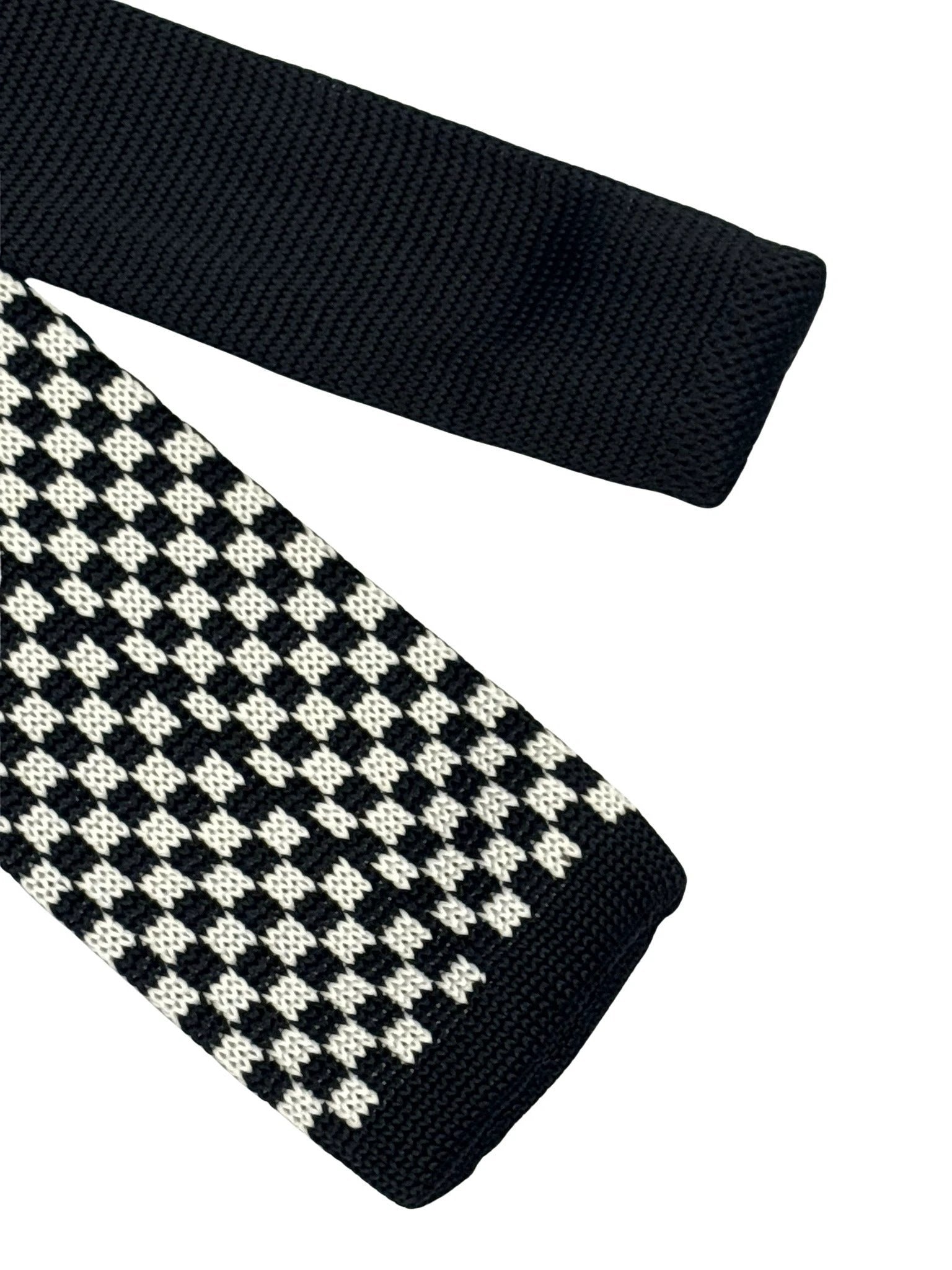 Handmade Knitted Tie With Black And White Check Design - Artisanal Craft And Textured Depth For Every Occasion by Frederick Thomas Handmade Mens Ties