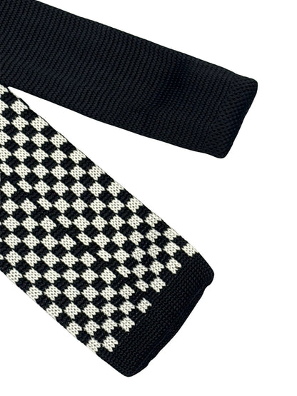 Handmade Knitted Tie With Black And White Check Design - Artisanal Craft And Textured Depth For Every Occasion by Frederick Thomas Handmade Mens Ties