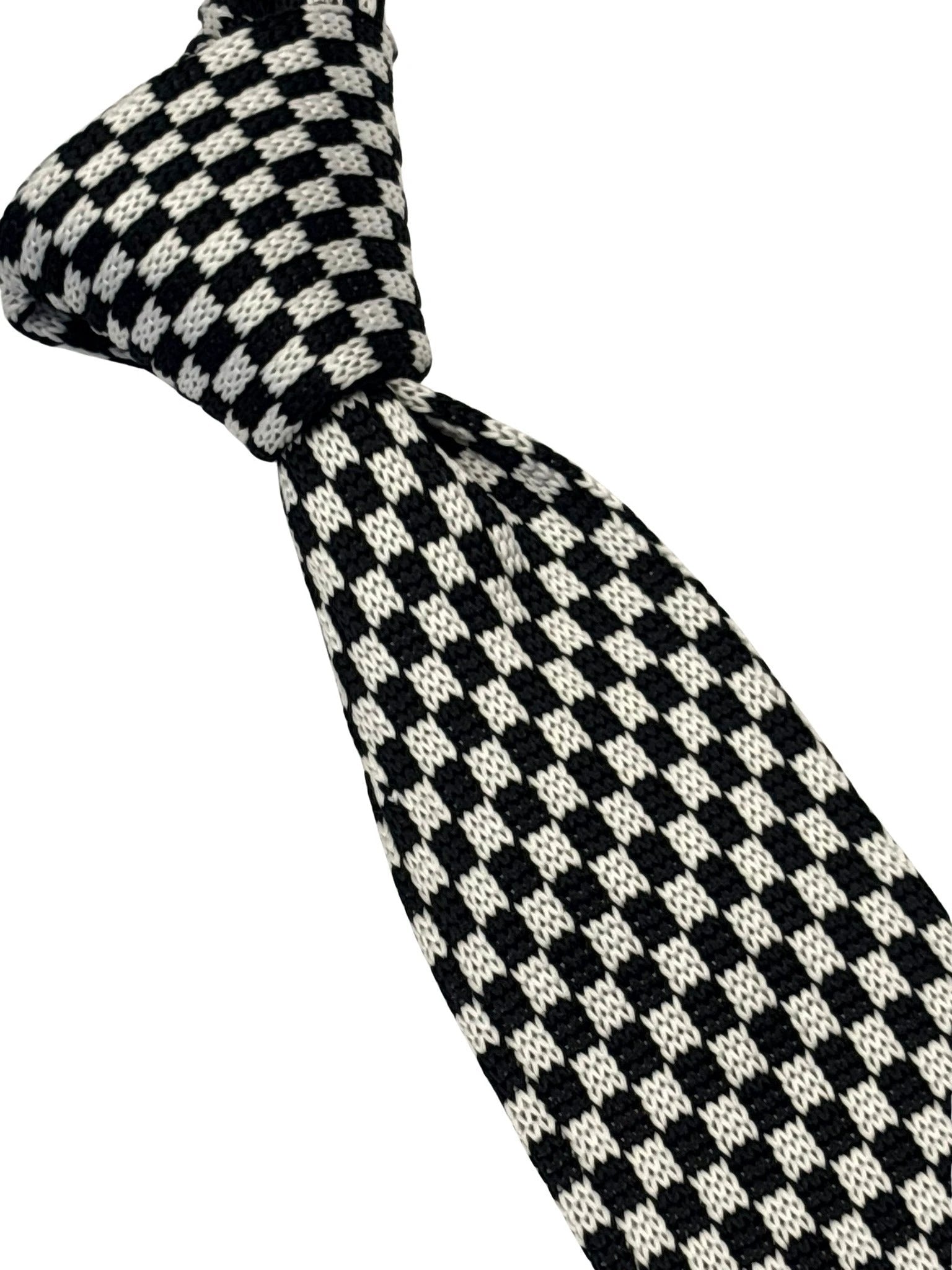 Handmade Knitted Tie With Black And White Check Design - Artisanal Craft And Textured Depth For Every Occasion by Frederick Thomas Handmade Mens Ties