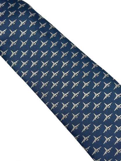 Medium Denim Blue Handmade Tie - Fighter Aircraft Design Symbolising Ambition And Confidence by Frederick Thomas Handmade Mens Ties