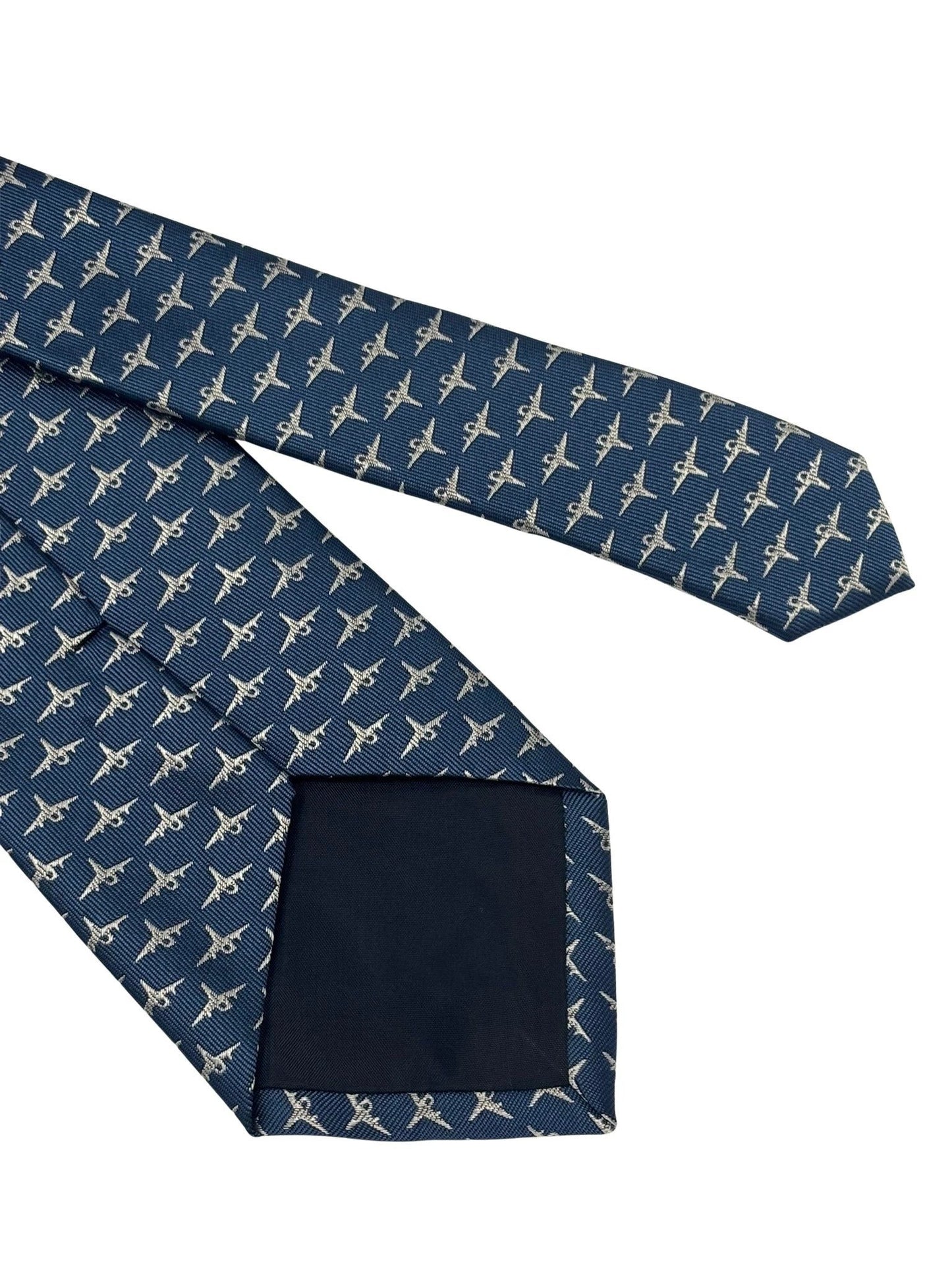 Medium Denim Blue Handmade Tie - Fighter Aircraft Design Symbolising Ambition And Confidence by Frederick Thomas Handmade Mens Ties