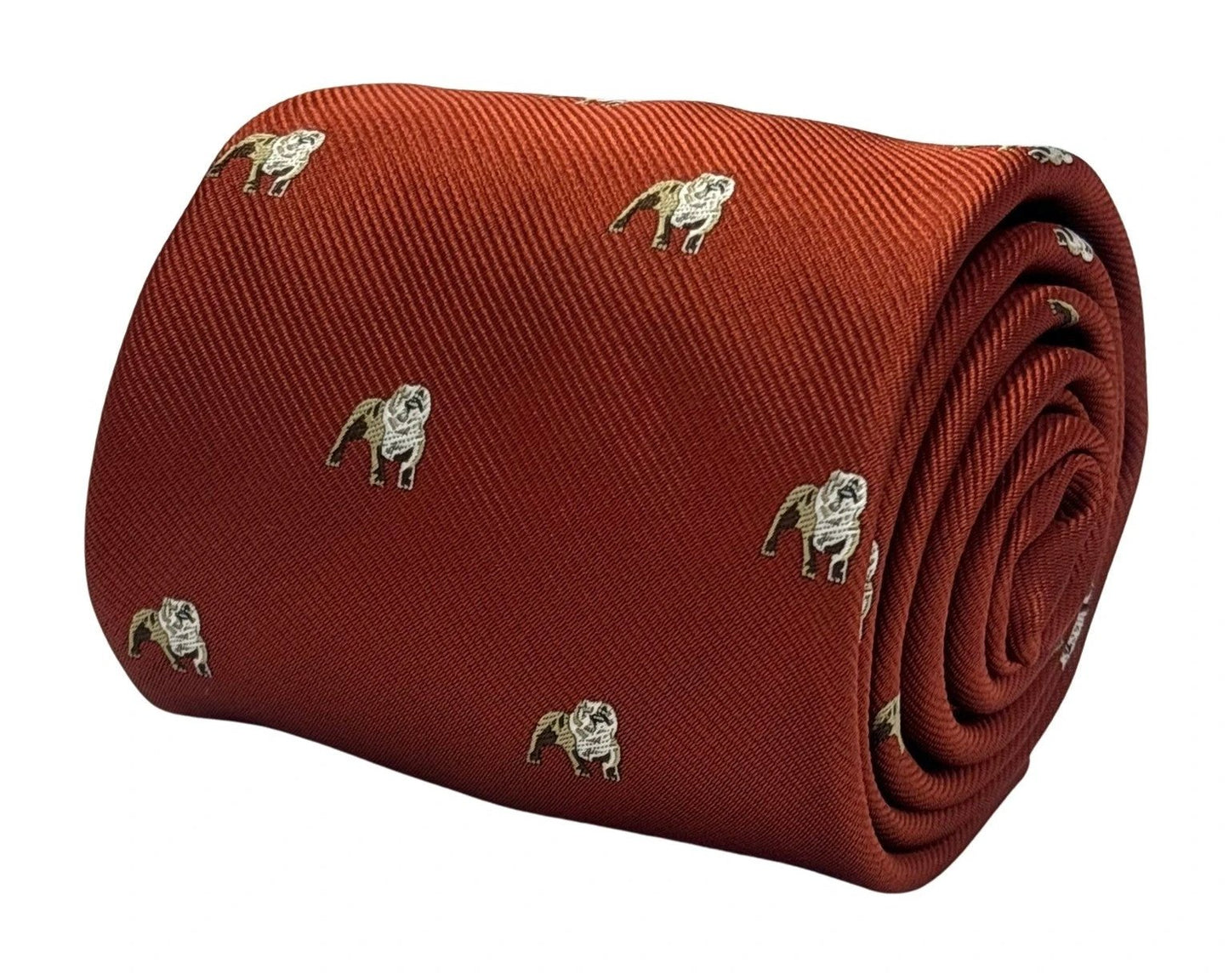 Burnt Orange Red Tie with Embroidered British Bulldog Design by Frederick Thomas Handmade Mens Ties