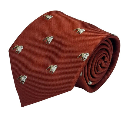 Burnt Orange Red Tie with Embroidered British Bulldog Design by Frederick Thomas Handmade Mens Ties