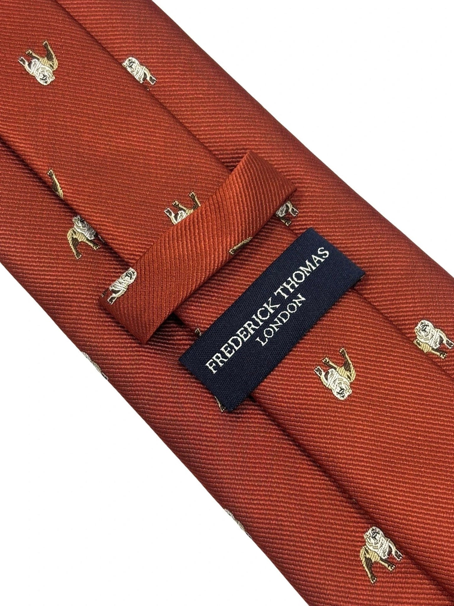 Burnt Orange Red Tie with Embroidered British Bulldog Design by Frederick Thomas Handmade Mens Ties