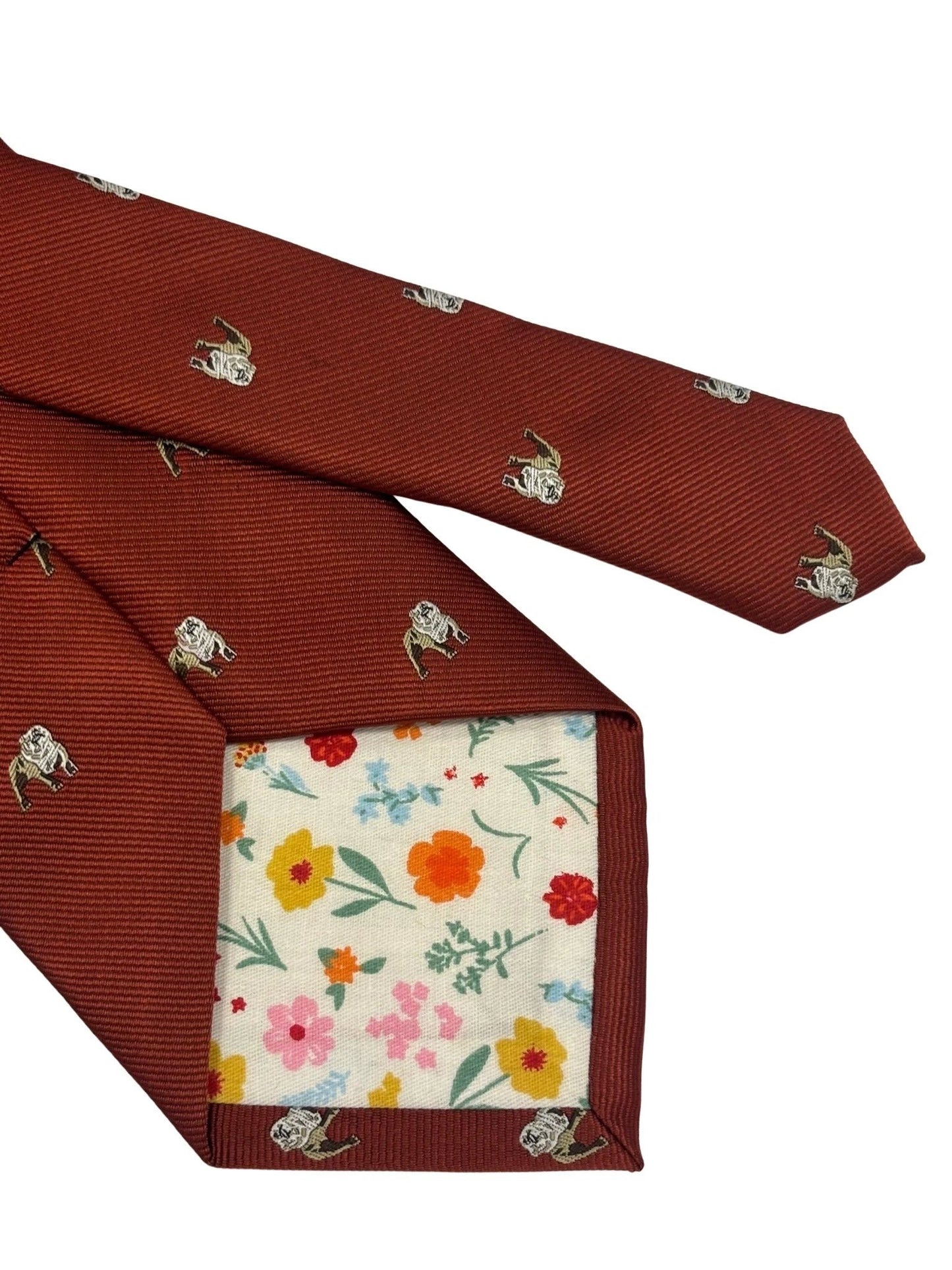 Burnt Orange Red Tie with Embroidered British Bulldog Design by Frederick Thomas Handmade Mens Ties