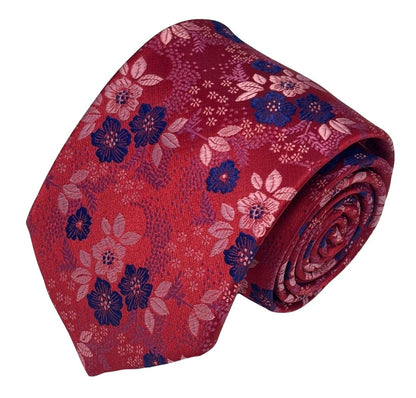 Frederick Thomas Handmade Dark Pink Cerise Tie With Floral Design - Bold And Elegant For The Luxury Professional by Frederick Thomas Handmade Mens Ties