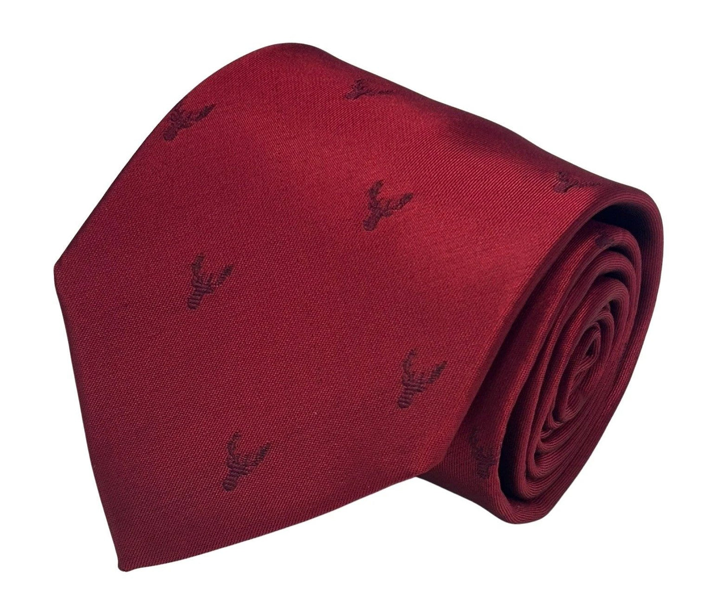Handmade Dark Red Tie with Embroidered Burgundy Deer Head Design by Frederick Thomas Handmade Mens Ties