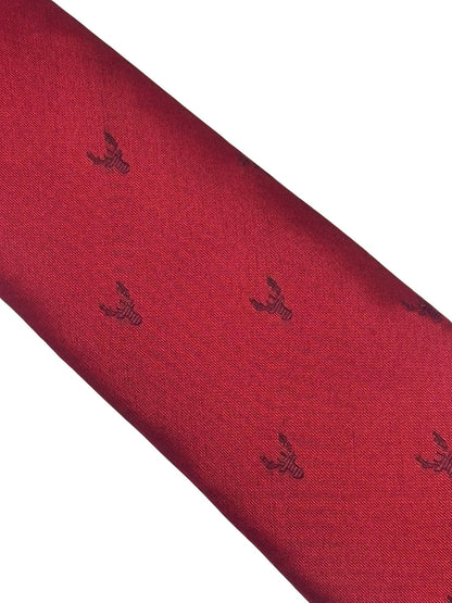 Handmade Dark Red Tie with Embroidered Burgundy Deer Head Design by Frederick Thomas Handmade Mens Ties