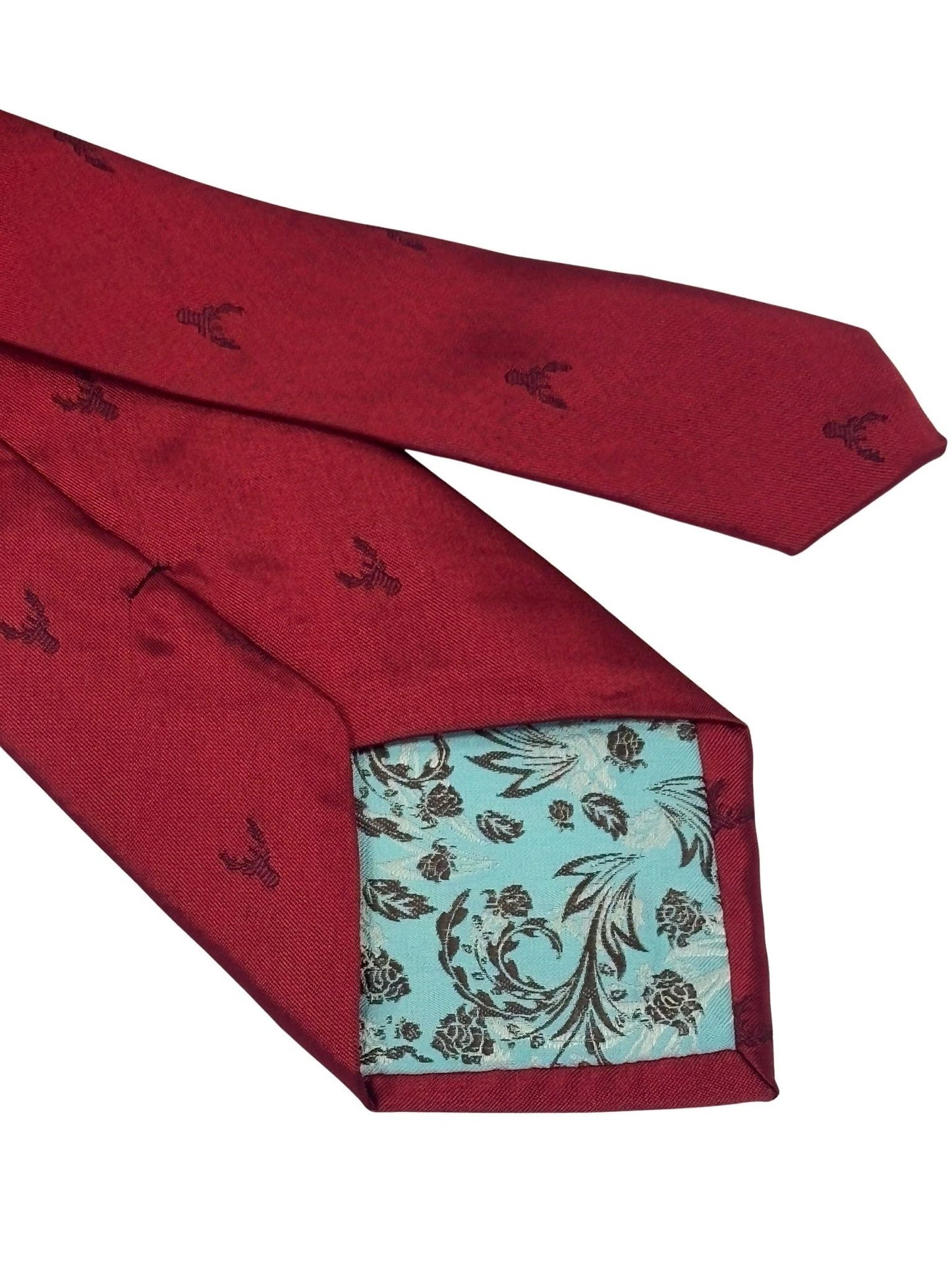 Handmade Dark Red Tie with Embroidered Burgundy Deer Head Design by Frederick Thomas Handmade Mens Ties