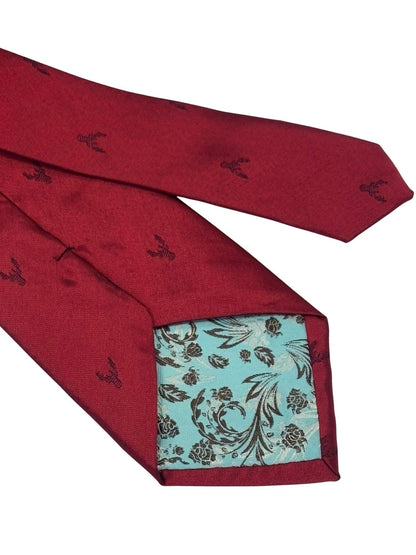 Handmade Dark Red Tie with Embroidered Burgundy Deer Head Design by Frederick Thomas Handmade Mens Ties