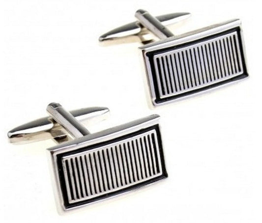 black and silver striped cufflinks by Frederick Thomas Handmade Mens Ties