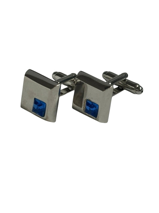 silver style square blue stone cufflinks by Frederick Thomas Handmade Mens Ties