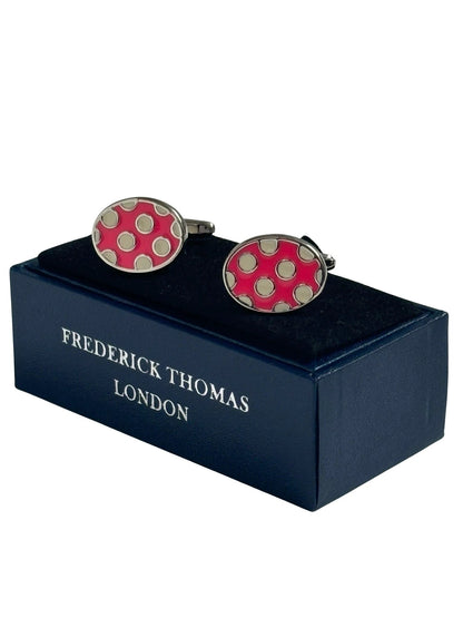 light pink and white polka spot cufflinks spotty by Frederick Thomas Handmade Mens Ties