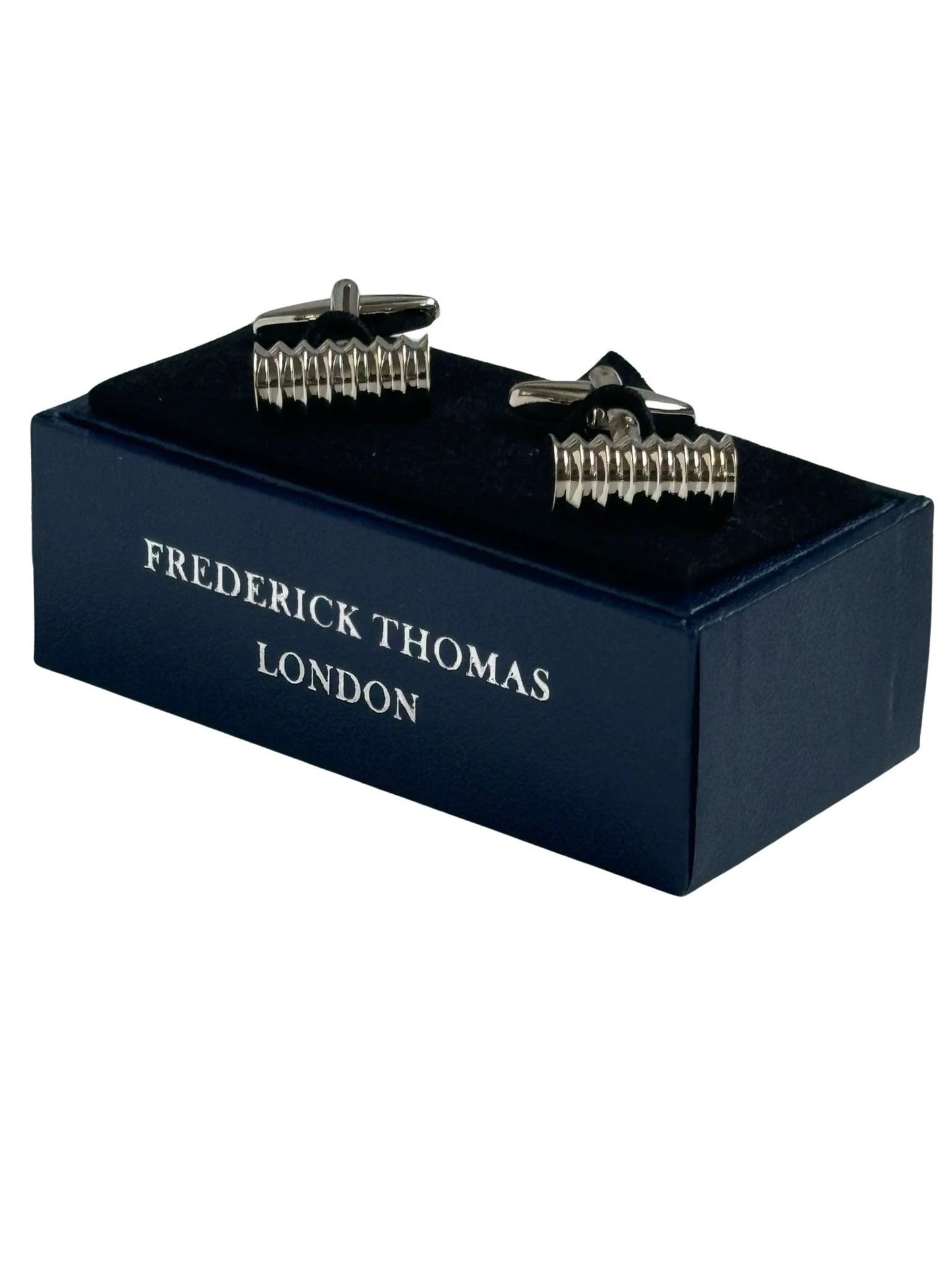 Classic silver cufflinks with a round ridged design by Frederick Thomas Handmade Mens Ties