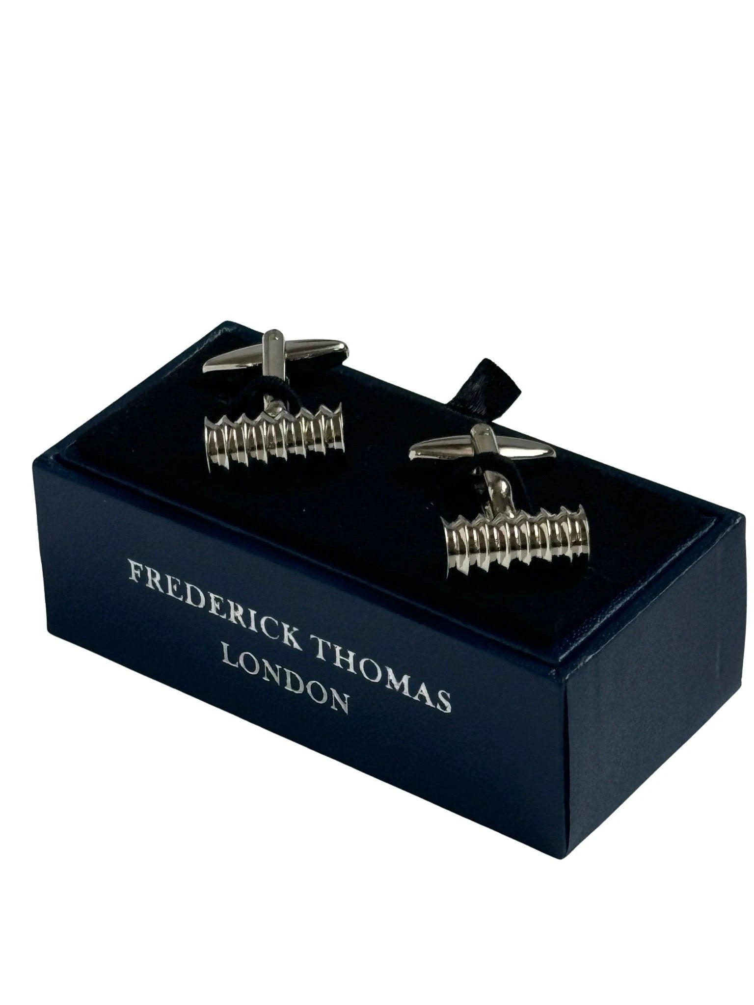 Classic silver cufflinks with a round ridged design by Frederick Thomas Handmade Mens Ties