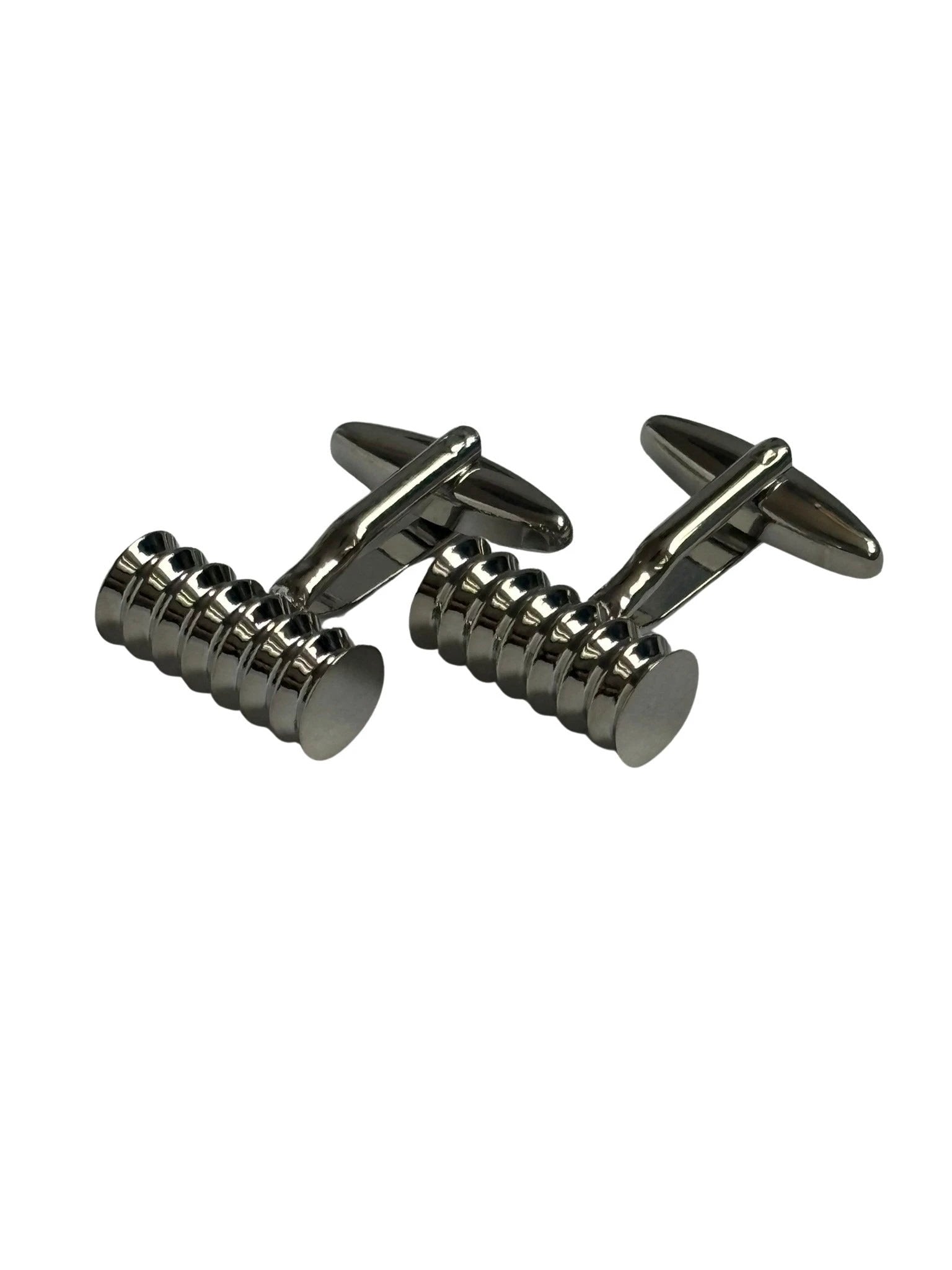 Classic silver cufflinks with a round ridged design by Frederick Thomas Handmade Mens Ties